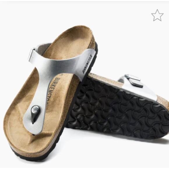 New Birkenstock Gizeh Soft Footbed Leather Metallic Silver Women's Size 37/US 6 - Picture 1 of 8